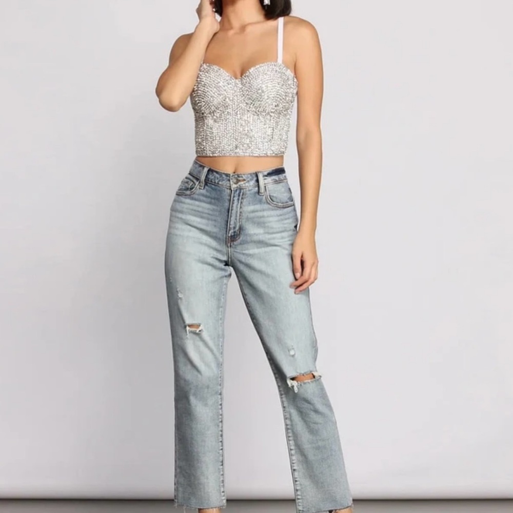 Windsor Silver Sequin Sleeveless Crop Top - Picture 3 of 16